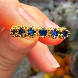 NEW Generic Blue Sapphire Half Eternity Band Yellow Gold Plated Ring